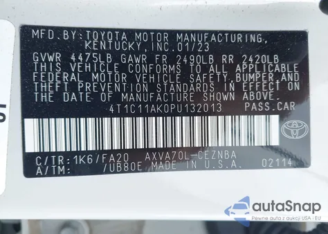 2023 Toyota Camry Le из США, поврежденный, VIN 4T1C11AK0PU132013